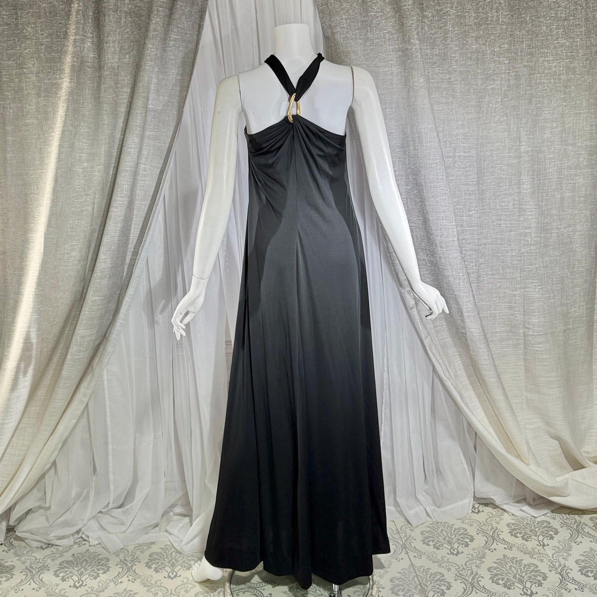 vintage 1970s DONAL BROOKS evening dress, Slinky Black Jersey knit goddess gown, very Halston