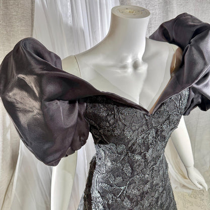 Vintage SCAASI BOUTIQUE cocktail evening dress, Black Off Shoulder Huge Sleeves Party Dress