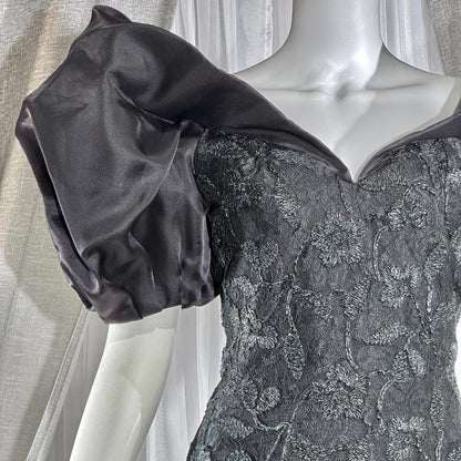 Vintage SCAASI BOUTIQUE cocktail evening dress, Black Off Shoulder Huge Sleeves Party Dress