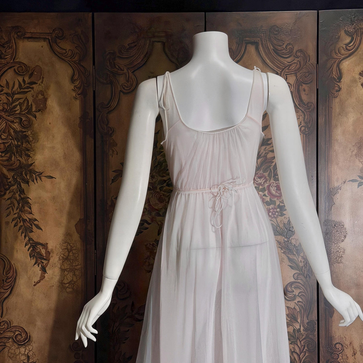 Vintage 1950s nightgown slip dress, CARTER'S Pink Nylon Beaded Lingerie dress