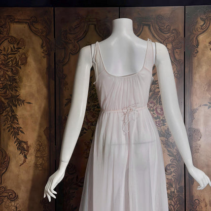 Vintage 1950s nightgown slip dress, CARTER'S Pink Nylon Beaded Lingerie dress