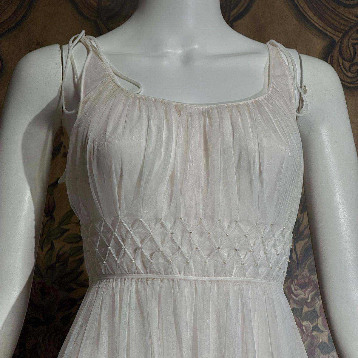 Vintage 1950s nightgown slip dress, CARTER'S Pink Nylon Beaded Lingerie dress