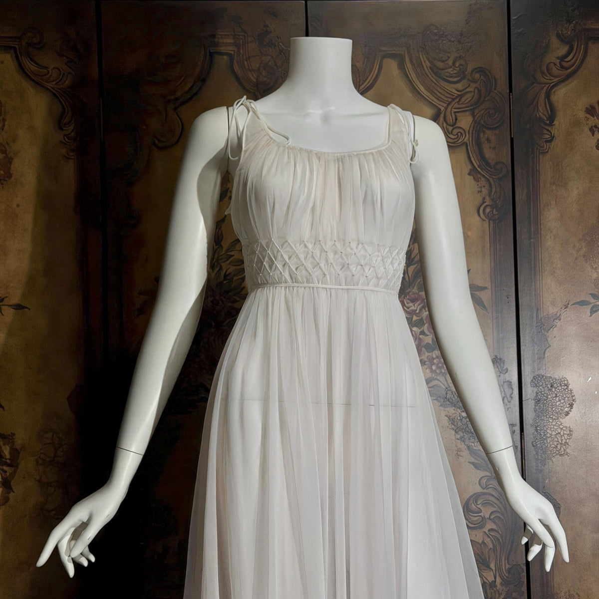 Vintage 1950s nightgown slip dress, CARTER'S Pink Nylon Beaded Lingerie dress