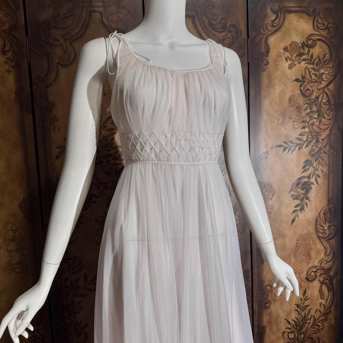 Vintage 1950s nightgown slip dress, CARTER'S Pink Nylon Beaded Lingerie dress