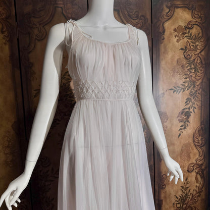 Vintage 1950s nightgown slip dress, CARTER'S Pink Nylon Beaded Lingerie dress