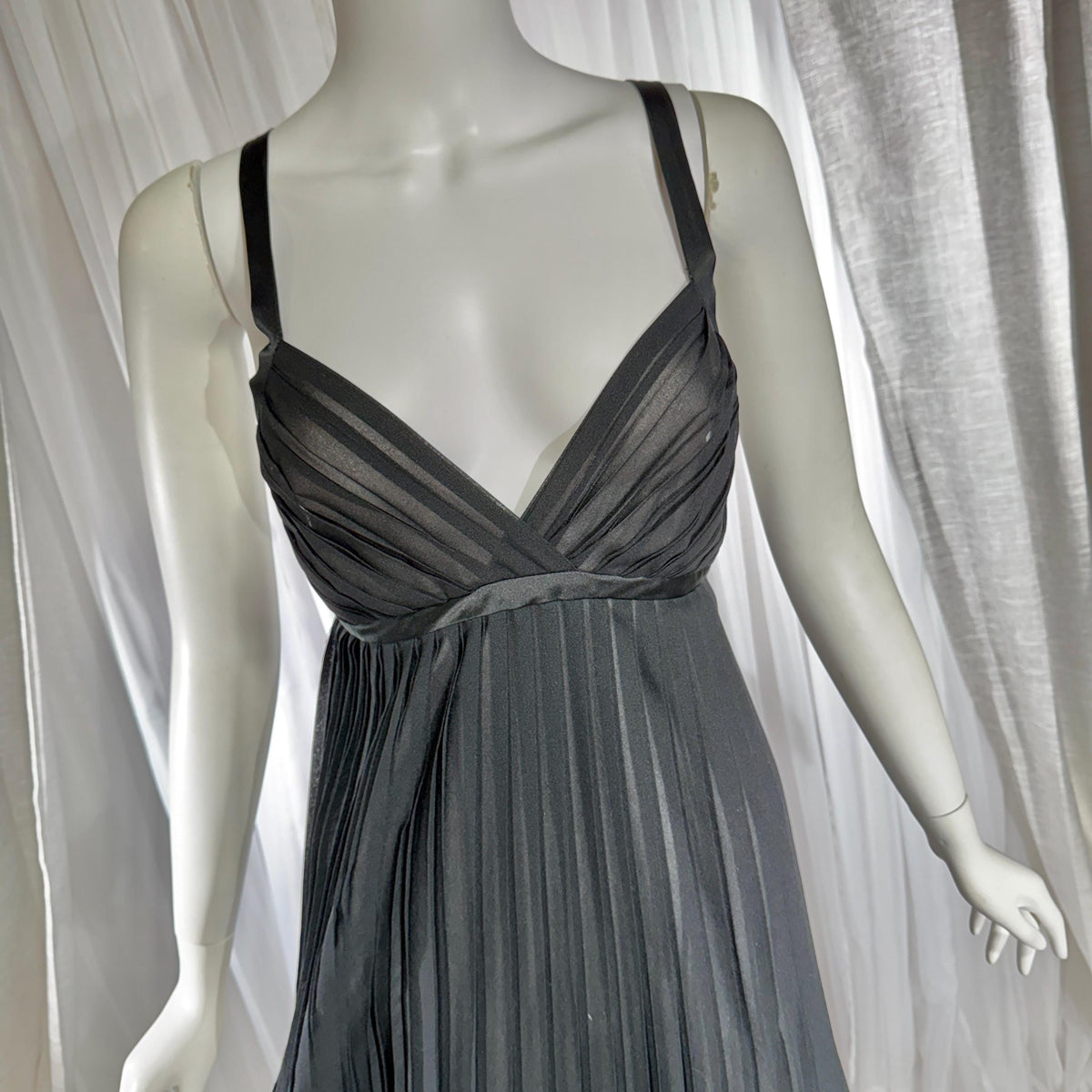 Vintage GEORGETTE TRABOLSI Peignoir Set, 1980s black pleated nightgown robe lingerie dress set