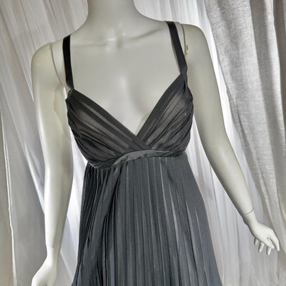 Vintage GEORGETTE TRABOLSI Peignoir Set, 1980s black pleated nightgown robe lingerie dress set
