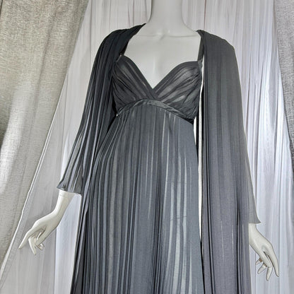 Vintage GEORGETTE TRABOLSI Peignoir Set, 1980s black pleated nightgown robe lingerie dress set