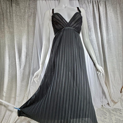 Vintage GEORGETTE TRABOLSI Peignoir Set, 1980s black pleated nightgown robe lingerie dress set
