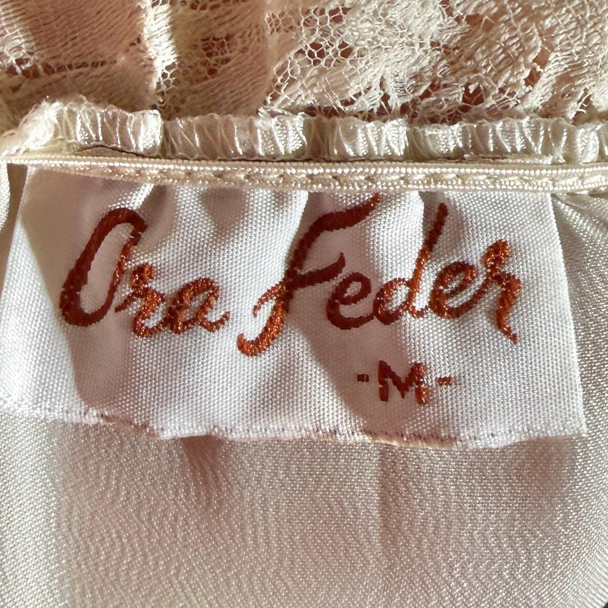 Vintage ORA FEDER Peignoir Set, 1970s Ivory White Satin Lace nightgown robe lingerie dress set