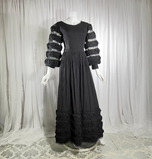 Vintage TACHI CASTILLO evening wedding Dress, 1960s Mexican pintuck cotton ball gown
