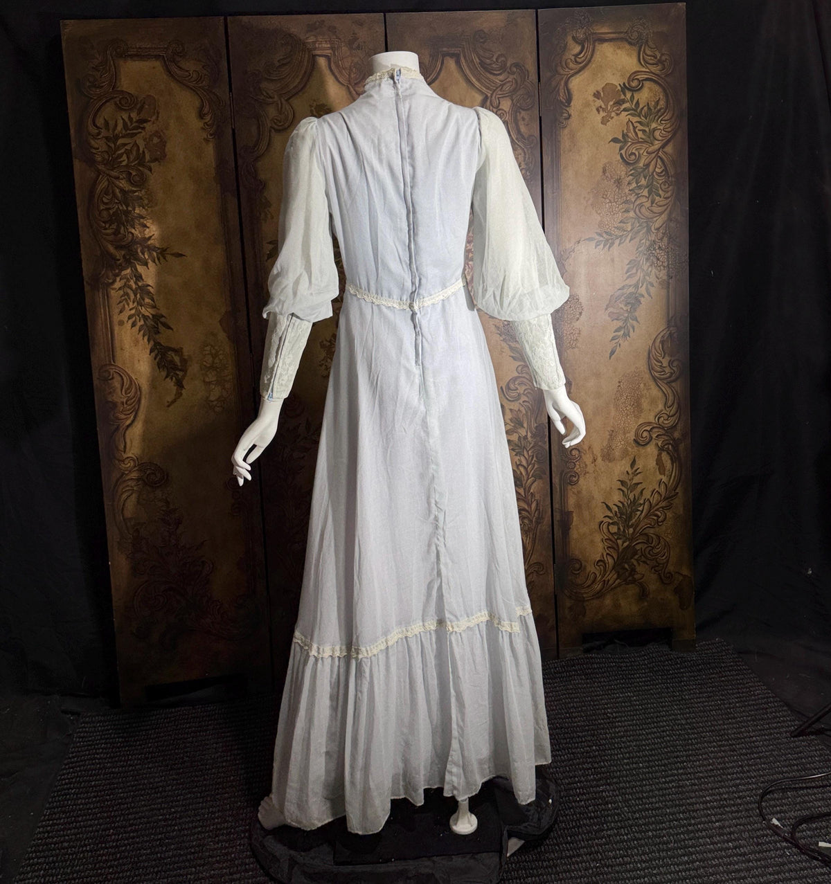 vintage GUNNE SAX romantic prairie maxi dress, 1970s Powder Blue Edwardian Revival boho dress
