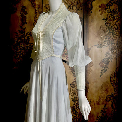 vintage GUNNE SAX romantic prairie maxi dress, 1970s Powder Blue Edwardian Revival boho dress