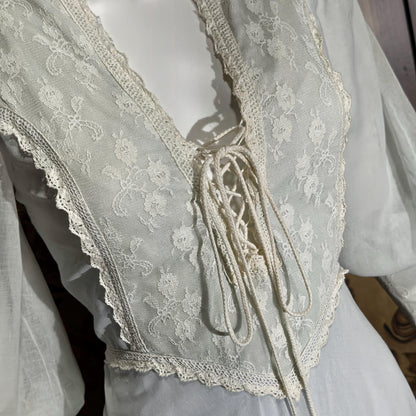 vintage GUNNE SAX romantic prairie maxi dress, 1970s Powder Blue Edwardian Revival boho dress