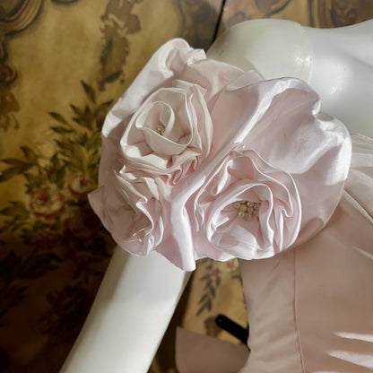 vintage PRISCILLA OF BOSTON wedding dress gown, 1970s Pink Off Shoulder Basque Cinderella ball gown