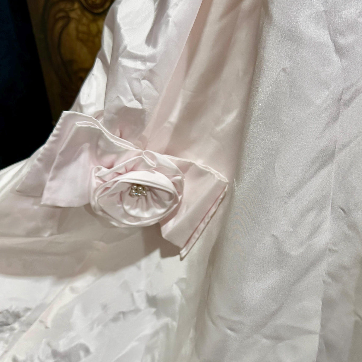vintage PRISCILLA OF BOSTON wedding dress gown, 1970s Pink Off Shoulder Basque Cinderella ball gown