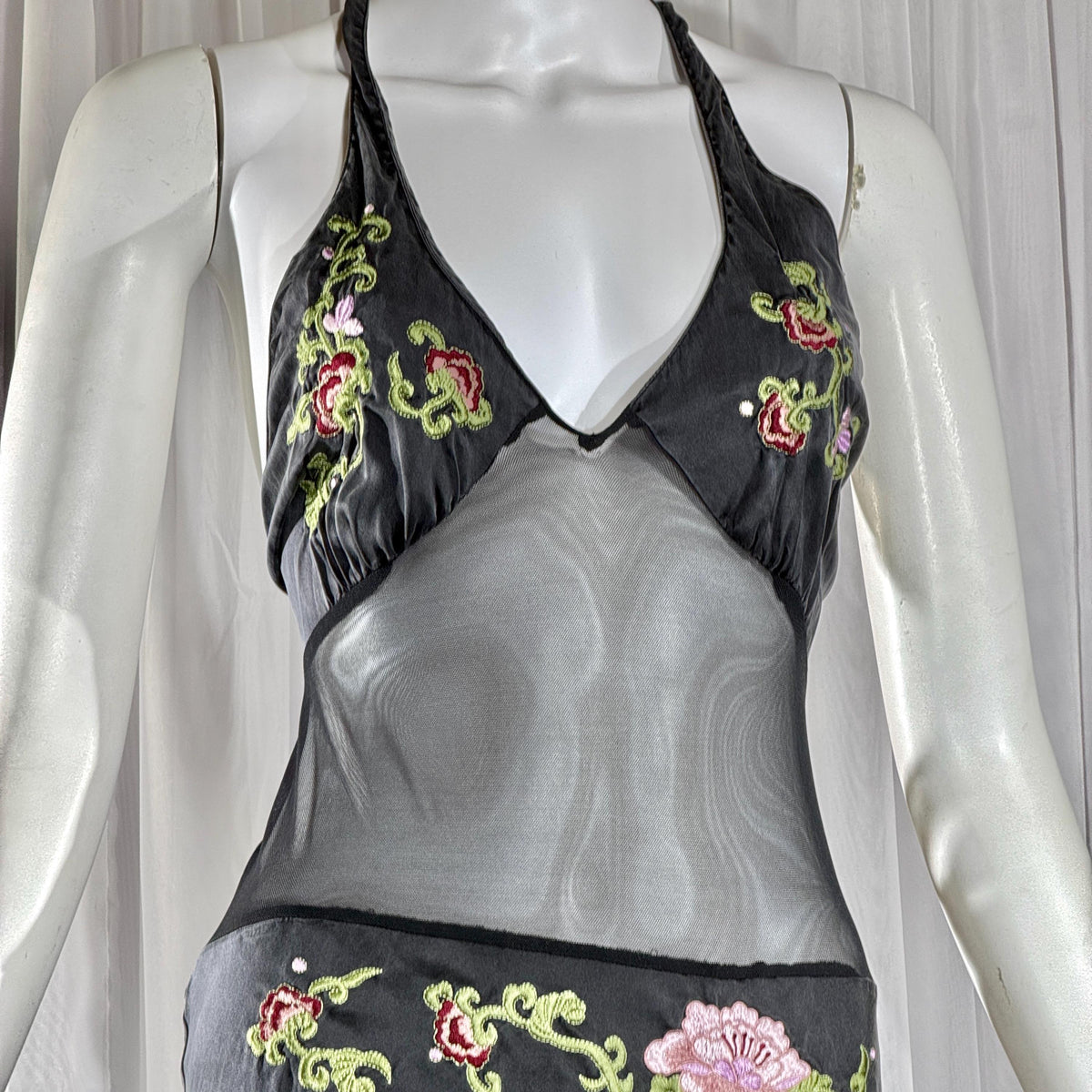 vintage JACALYN BENNETT silk nightgown, FREDERICK'S of Hollywood black lingerie slip dress