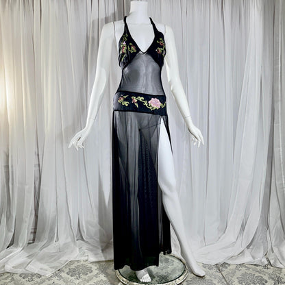 vintage JACALYN BENNETT silk nightgown, FREDERICK'S of Hollywood black lingerie slip dress