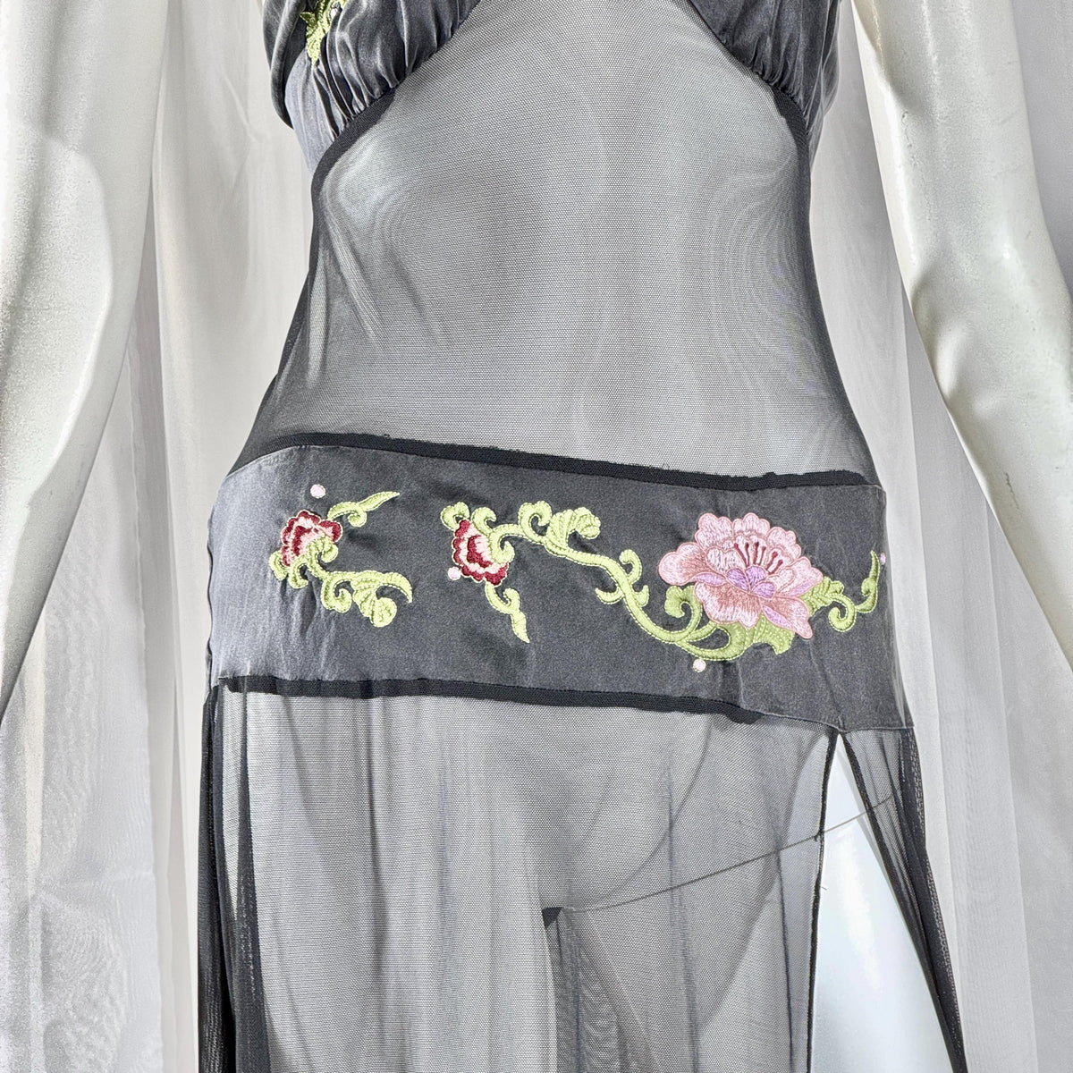 vintage JACALYN BENNETT silk nightgown, FREDERICK'S of Hollywood black lingerie slip dress