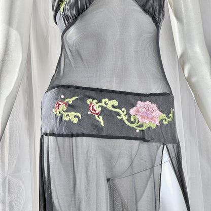 vintage JACALYN BENNETT silk nightgown, FREDERICK'S of Hollywood black lingerie slip dress
