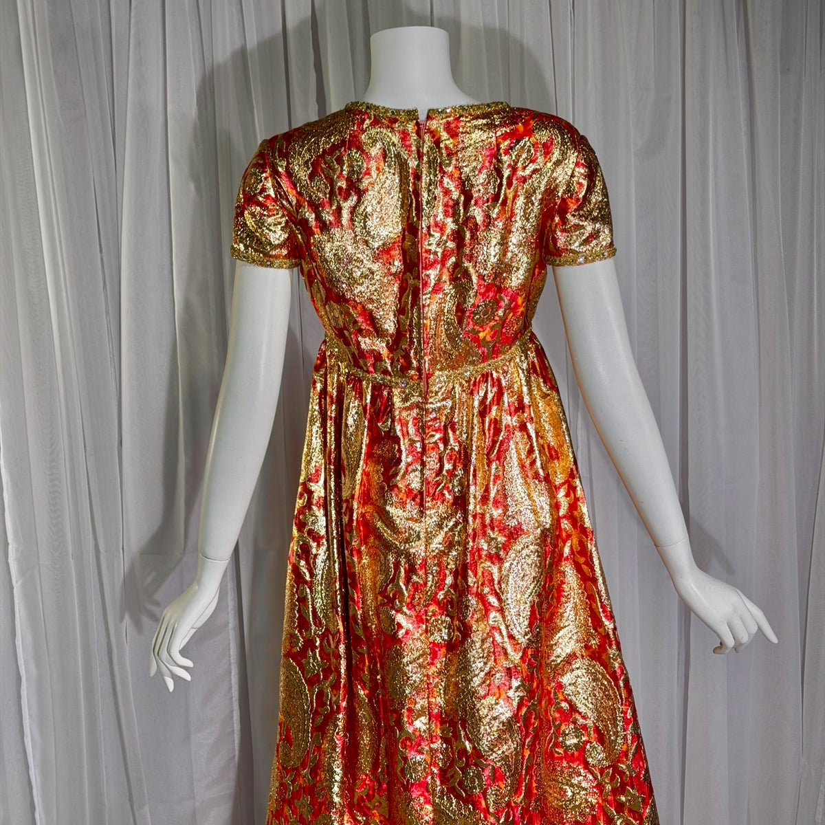 Vintage MALCOLM STARR evening gown, 1960s Bonwit Teller Metallic Brocade Empire Waist dress