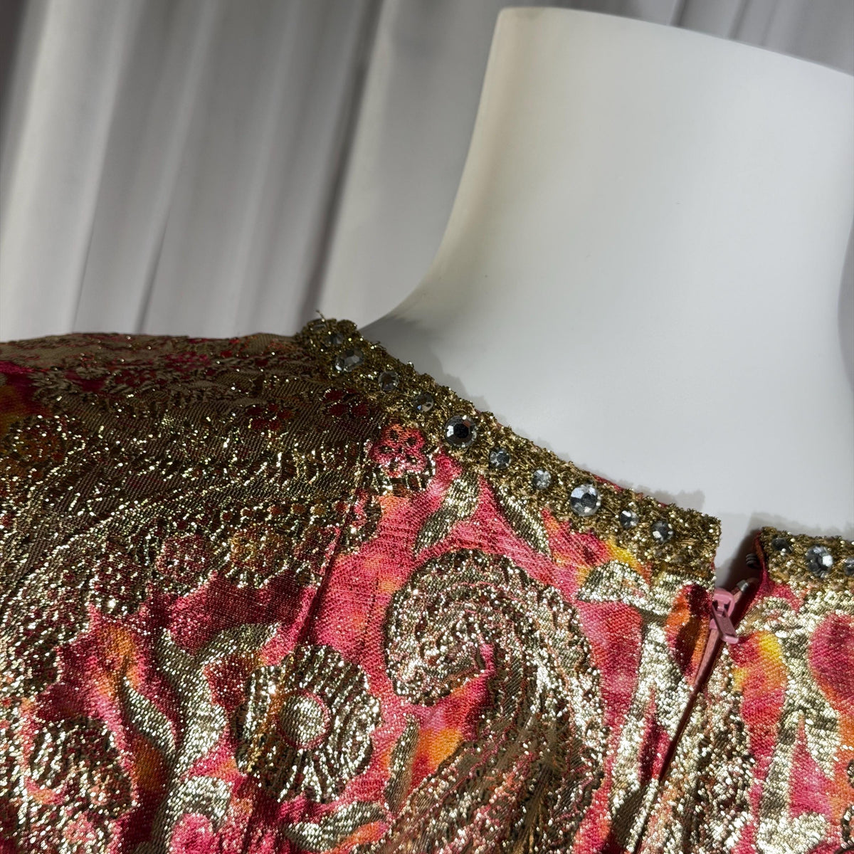 Vintage MALCOLM STARR evening gown, 1960s Bonwit Teller Metallic Brocade Empire Waist dress