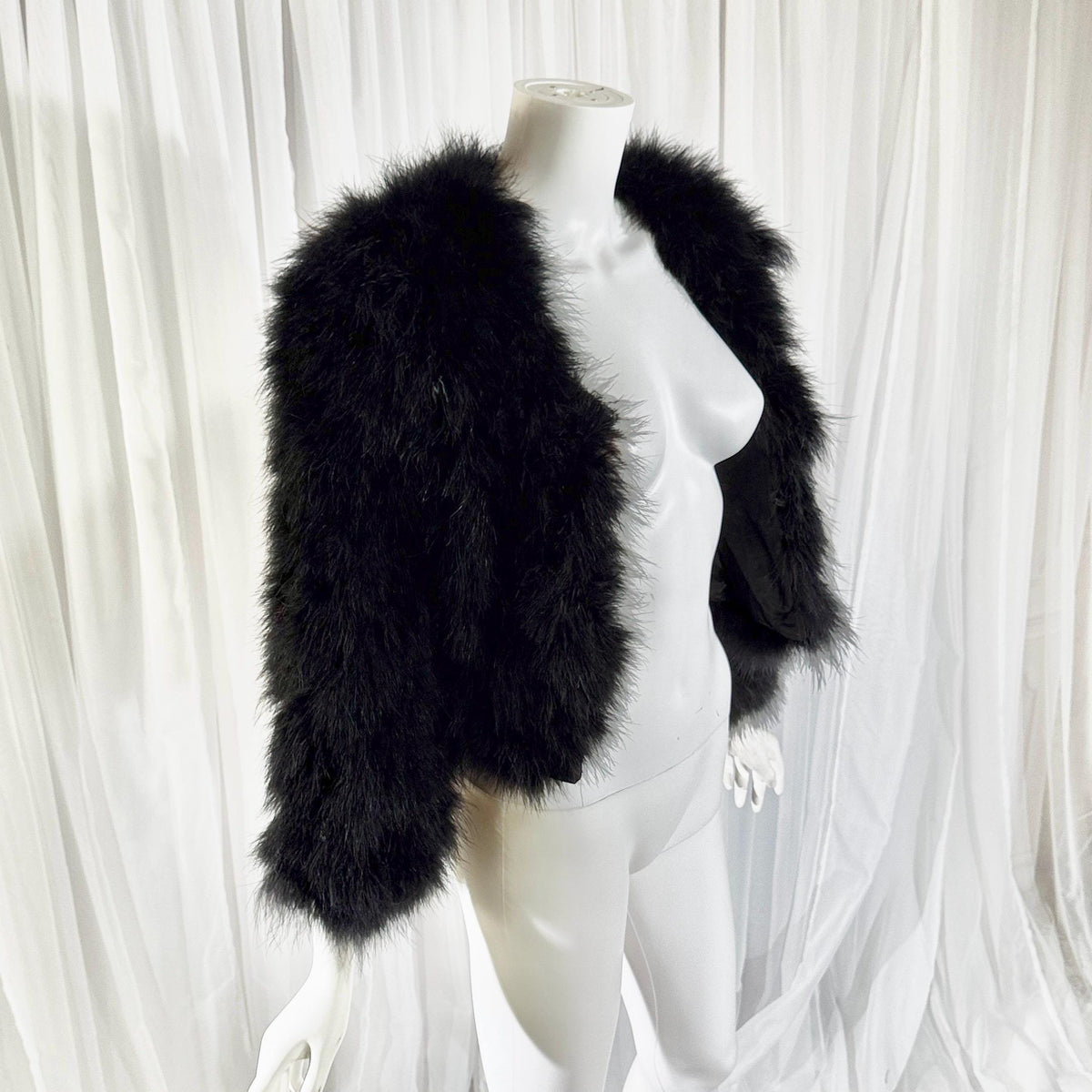 Vintage Marabou feather jacket, 1980s Black cropped evening coat