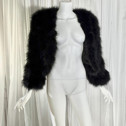 Vintage Marabou feather jacket, 1980s Black cropped evening coat