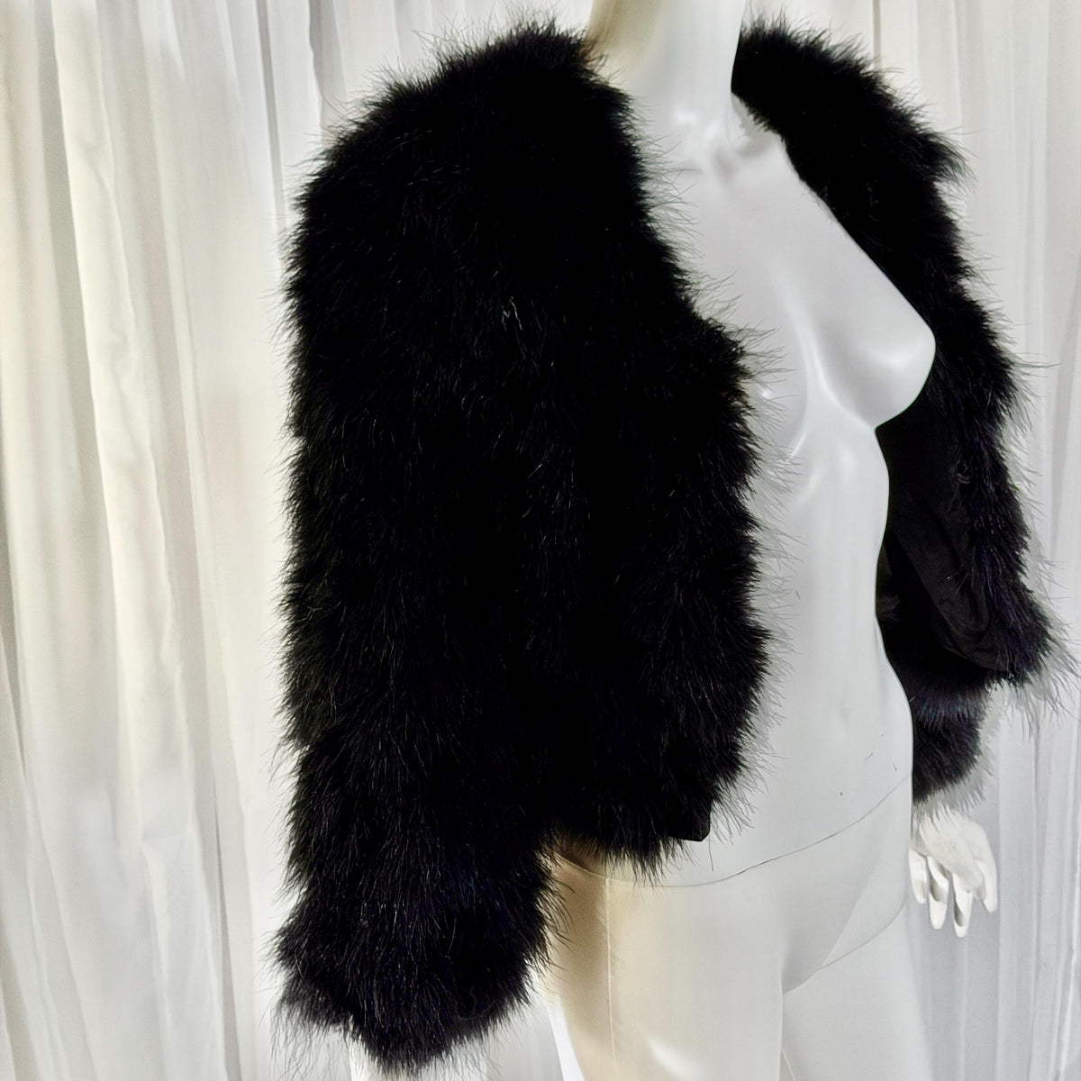 Vintage Marabou feather jacket, 1980s Black cropped evening coat