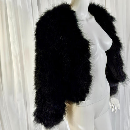 Vintage Marabou feather jacket, 1980s Black cropped evening coat
