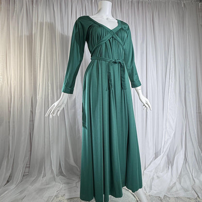 vintage VICTOR COSTA evening dress, 1970s Forest Green jersey knit goddess gown