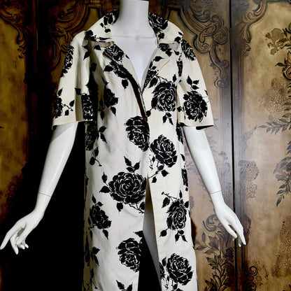 Vintage 1950s evening coat, ROBERT GOULD Floral Linen weight duster opera coat
