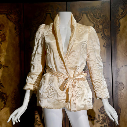 vintage LANVIN 1970s evening jacket, Creamy Peach cocktail bed jacket