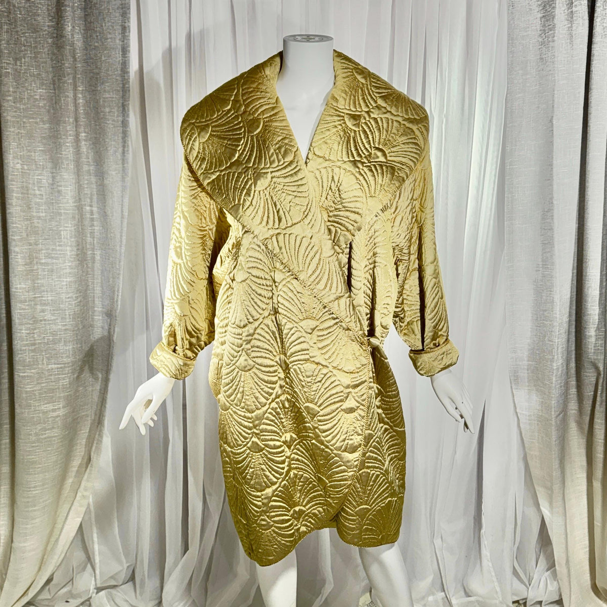 vintage JOAN RAINES 1980s evening dress set, Gold satin cocoon coat and slip dress ensemble