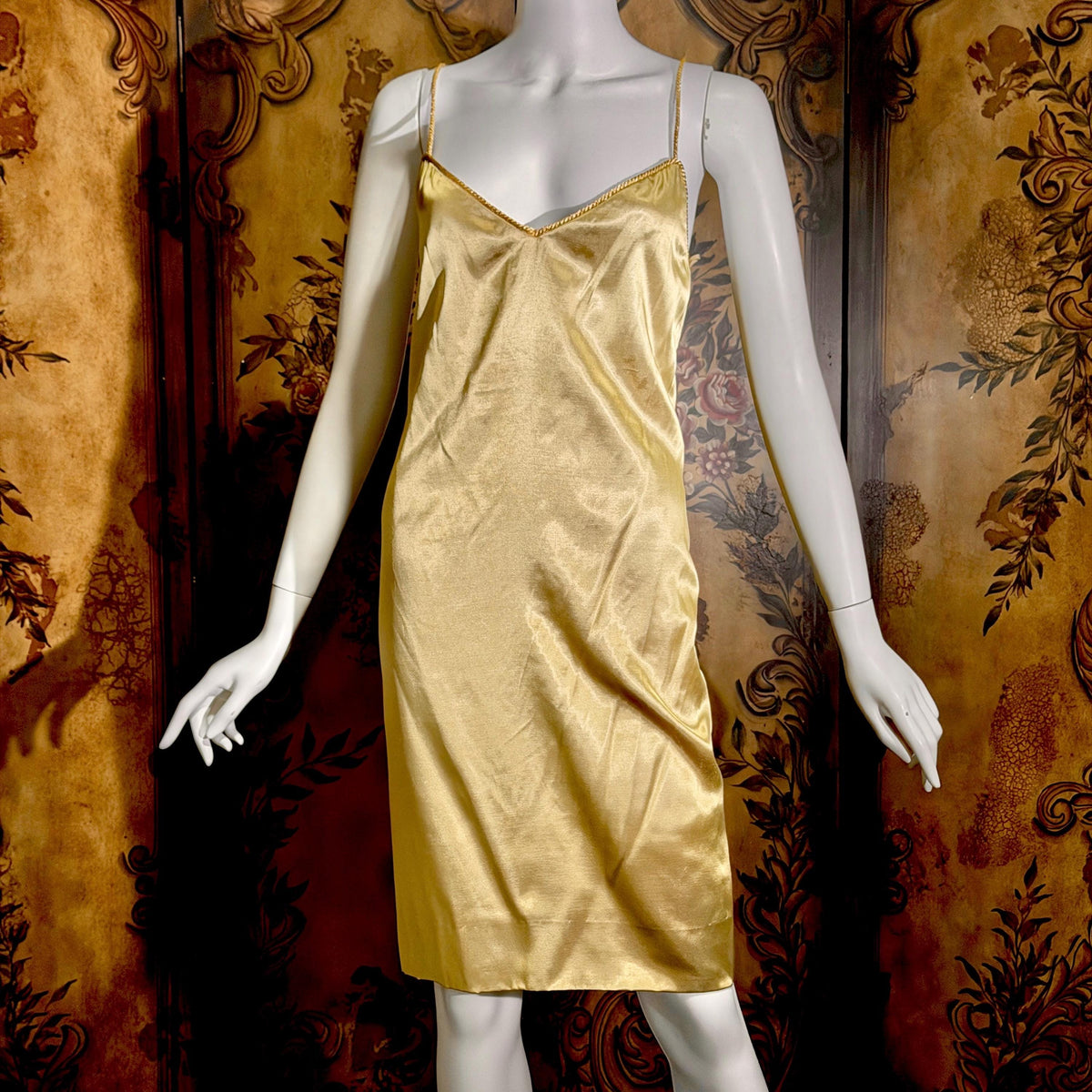 vintage JOAN RAINES 1980s evening dress set, Gold satin cocoon coat and slip dress ensemble