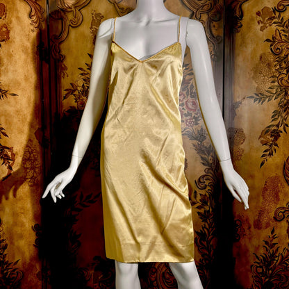 vintage JOAN RAINES 1980s evening dress set, Gold satin cocoon coat and slip dress ensemble