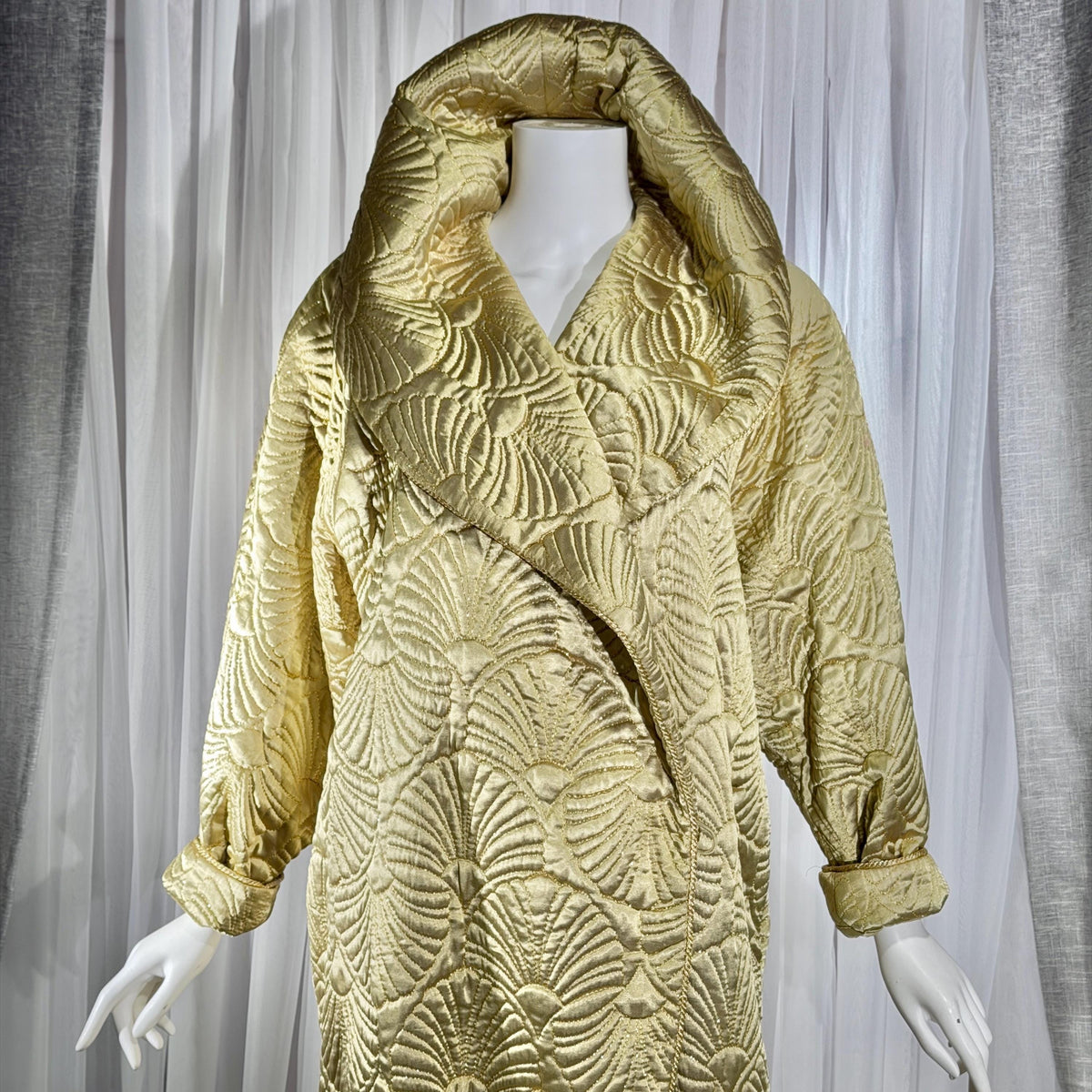 vintage JOAN RAINES 1980s evening dress set, Gold satin cocoon coat and slip dress ensemble