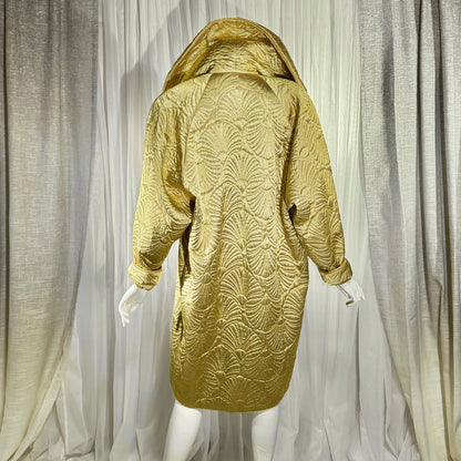 vintage JOAN RAINES 1980s evening dress set, Gold satin cocoon coat and slip dress ensemble