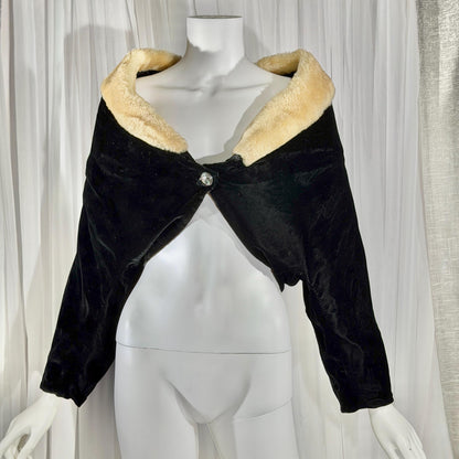 vintage 1930s 1940s Evening Jacket, JULIAN BELLER Black Velvet Cropped Shrug Jacket