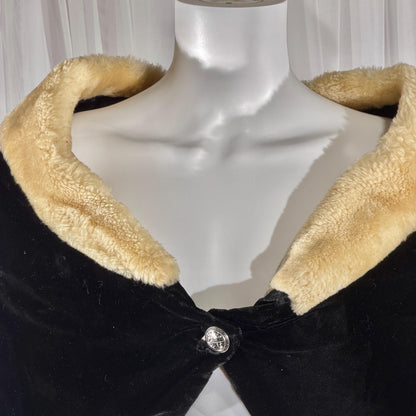 vintage 1930s 1940s Evening Jacket, JULIAN BELLER Black Velvet Cropped Shrug Jacket