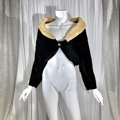 vintage 1930s 1940s Evening Jacket, JULIAN BELLER Black Velvet Cropped Shrug Jacket