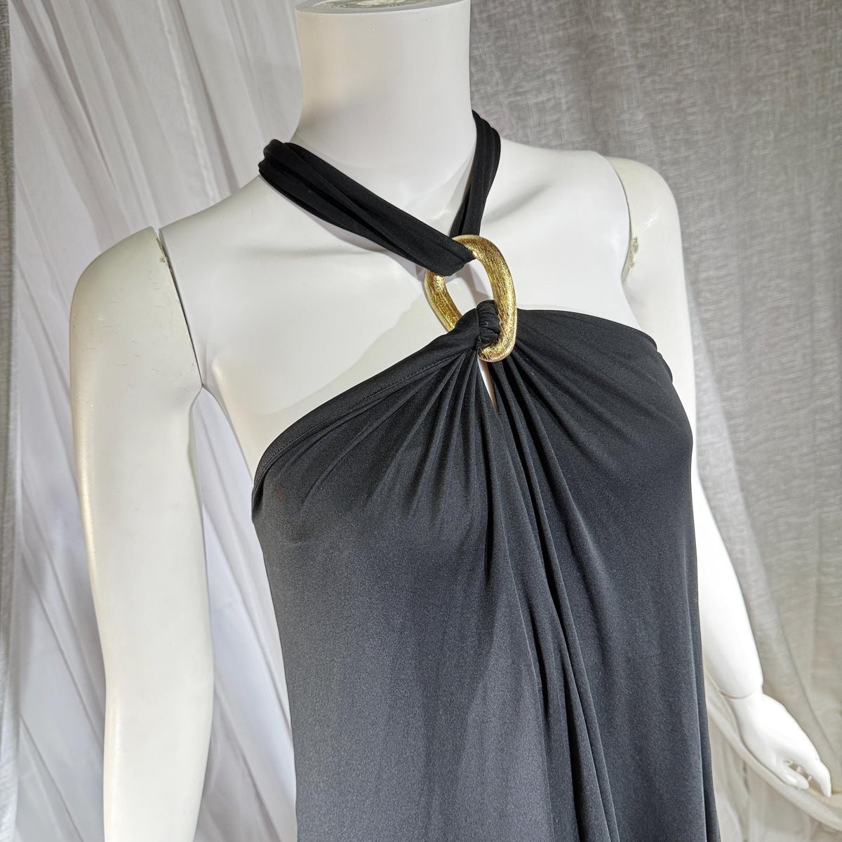 vintage 1970s DONAL BROOKS evening dress, Slinky Black Jersey knit goddess gown, very Halston
