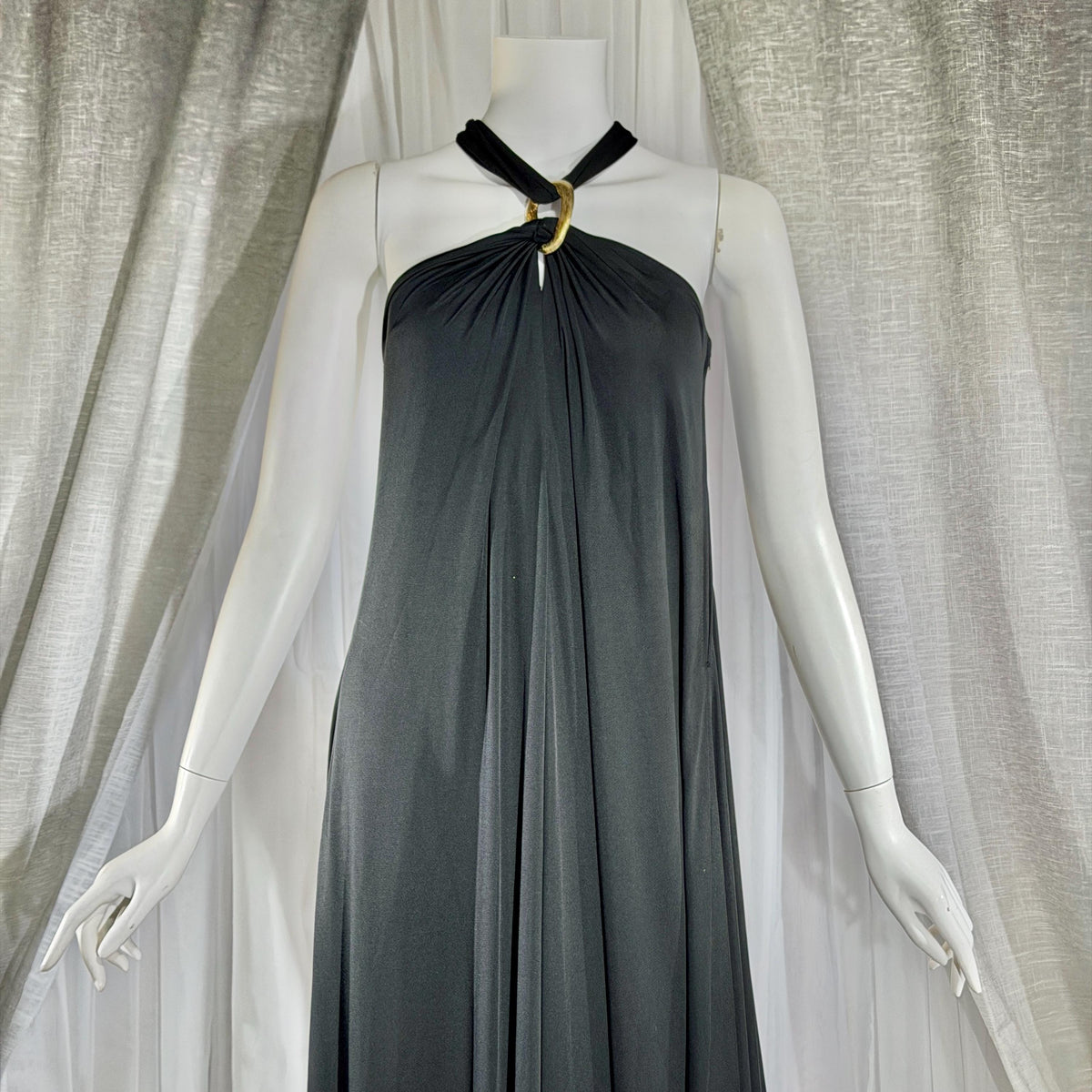 vintage 1970s DONAL BROOKS evening dress, Slinky Black Jersey knit goddess gown, very Halston