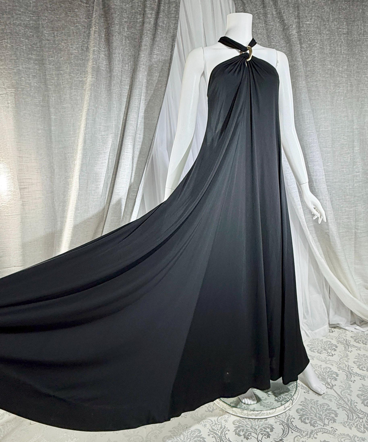 vintage 1970s DONAL BROOKS evening dress, Slinky Black Jersey knit goddess gown, very Halston