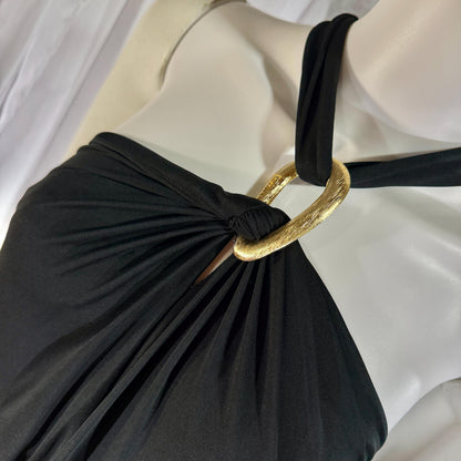 vintage 1970s DONAL BROOKS evening dress, Slinky Black Jersey knit goddess gown, very Halston