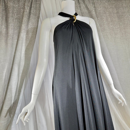 vintage 1970s DONAL BROOKS evening dress, Slinky Black Jersey knit goddess gown, very Halston