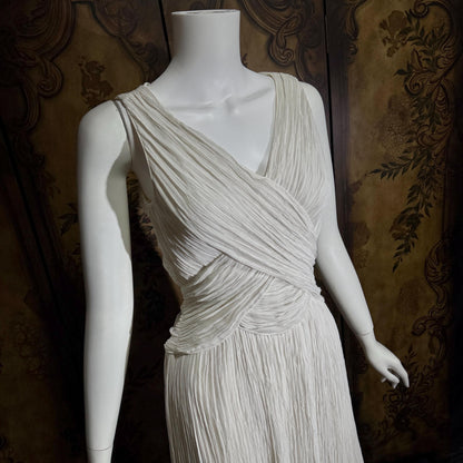 vintage MARY MCFADDEN cocktail dress, 1970s 1980s white open back plisse pleats dress