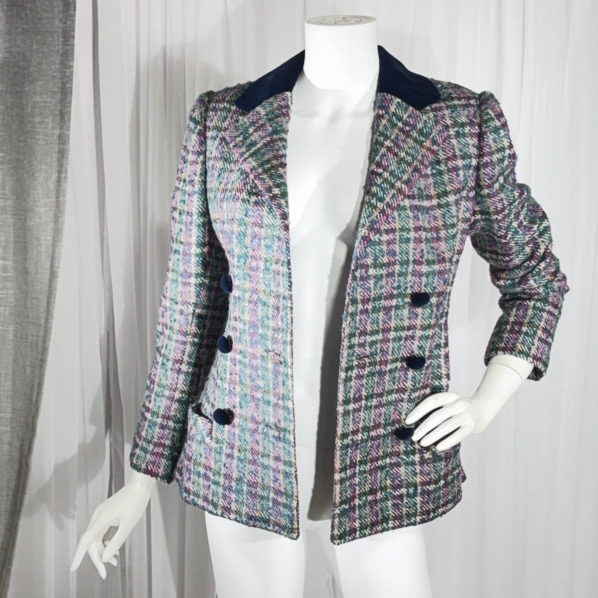 Vintage ARNOLD SCAASI COUTURE Dress Jacket , 1970s double breasted plaid tweed wool blazer