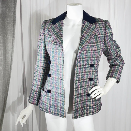 Vintage ARNOLD SCAASI COUTURE Dress Jacket , 1970s double breasted plaid tweed wool blazer