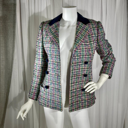 Vintage ARNOLD SCAASI COUTURE Dress Jacket , 1970s double breasted plaid tweed wool blazer
